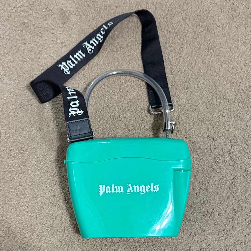 Palm Angels Green Crossbody Bag with Black Strap
